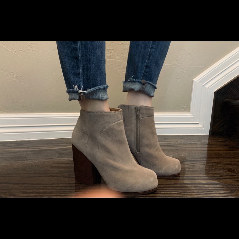 Jeffrey Campbell boots- “Hanger Suede booties”